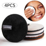 4Pcs Makeup Remover Wipes Reusable Discs Cotton Pads Microfiber Make Up Face Towel Cloth Washable Sponge Skin Care Cleaning Puff - Clean Vanilla