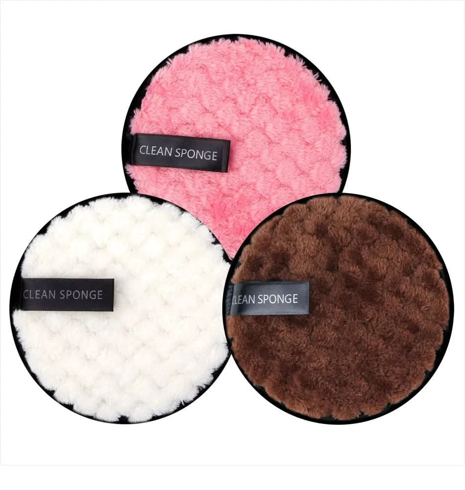 4Pcs Makeup Remover Wipes Reusable Discs Cotton Pads Microfiber Make Up Face Towel Cloth Washable Sponge Skin Care Cleaning Puff - Clean Vanilla