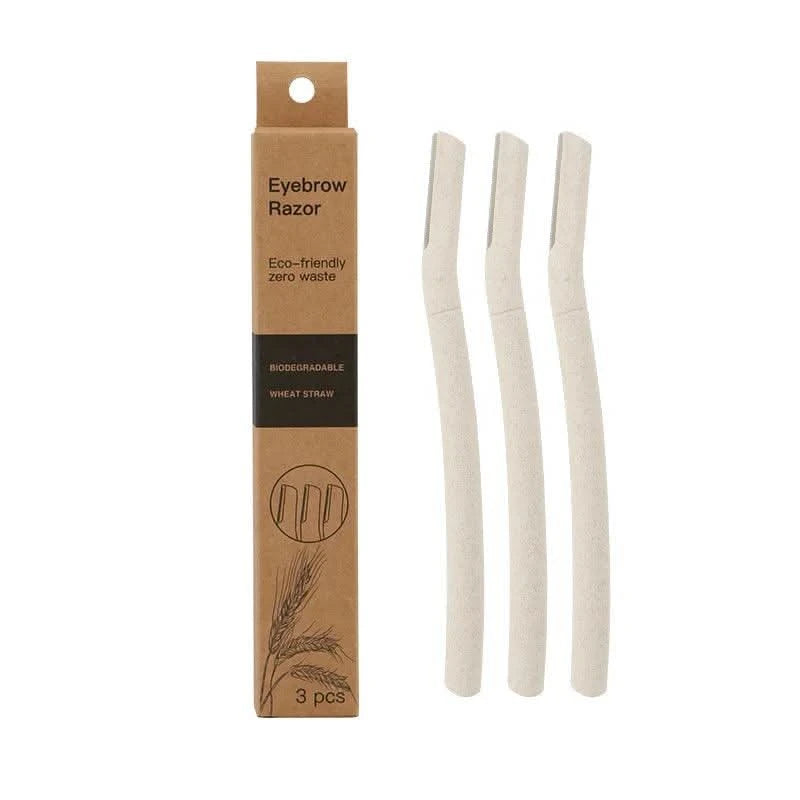 3 Pcs/Box Wheat Straw Face Eyebrow Razor for Eco Facial Dermaplane, Biodegradable Dermaplaning Tool with Precision Cover - Clean Vanilla