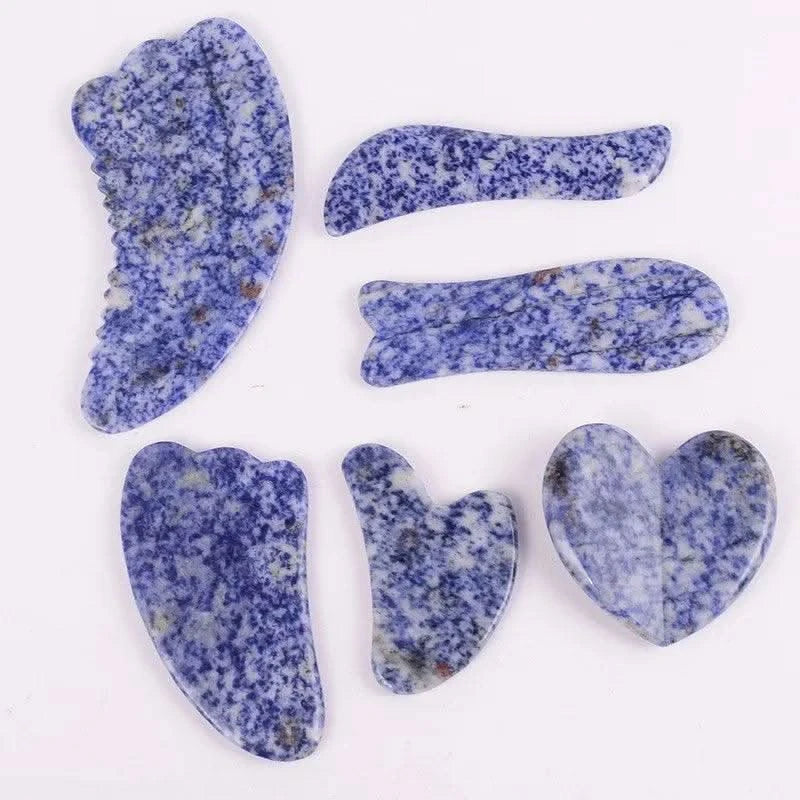 Natural Jade Facial Roller Gua Sha Set Scraping Board Blue Jade Stone Eye Massage Face Lift Body - Clean Vanilla