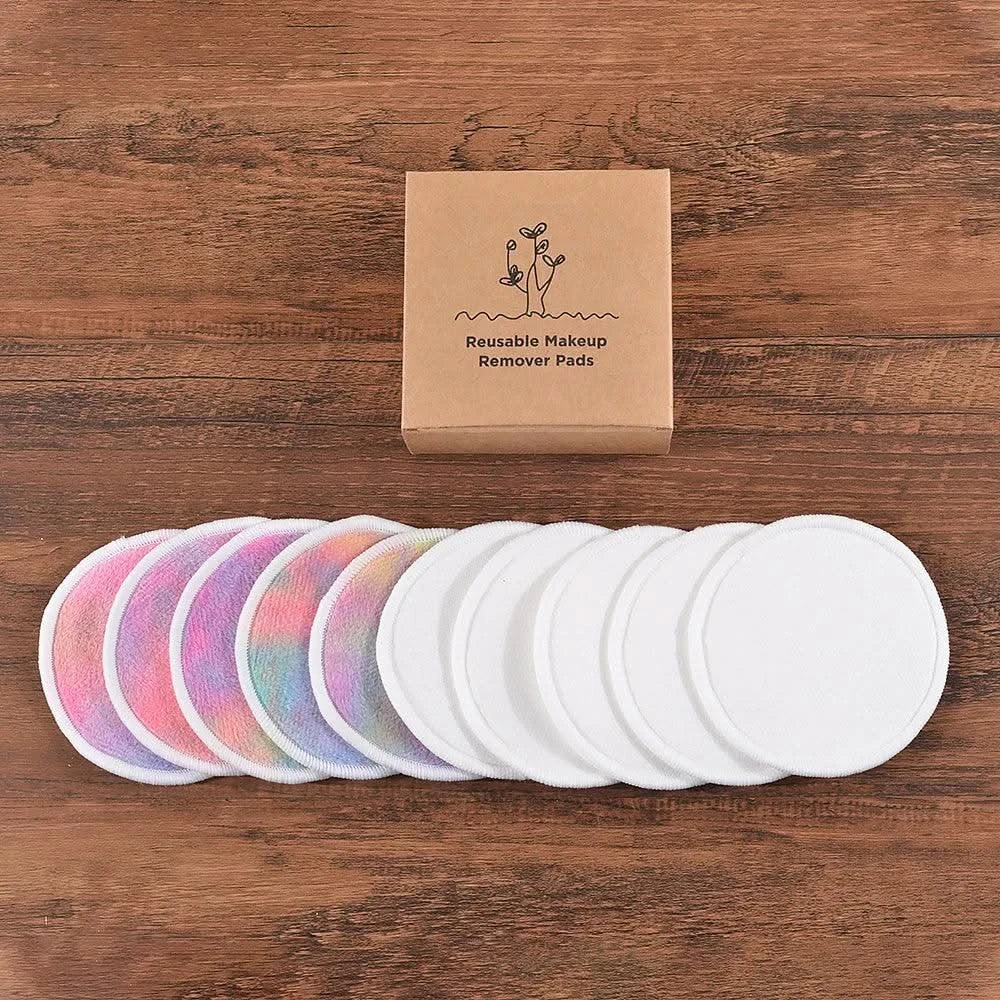 Cotton 10Pcs Bamboo Makeup Remover Reusable Cotton Pads Washable Rounds Clean Facial Cotton Reusable Makeup Tools - Clean Vanilla