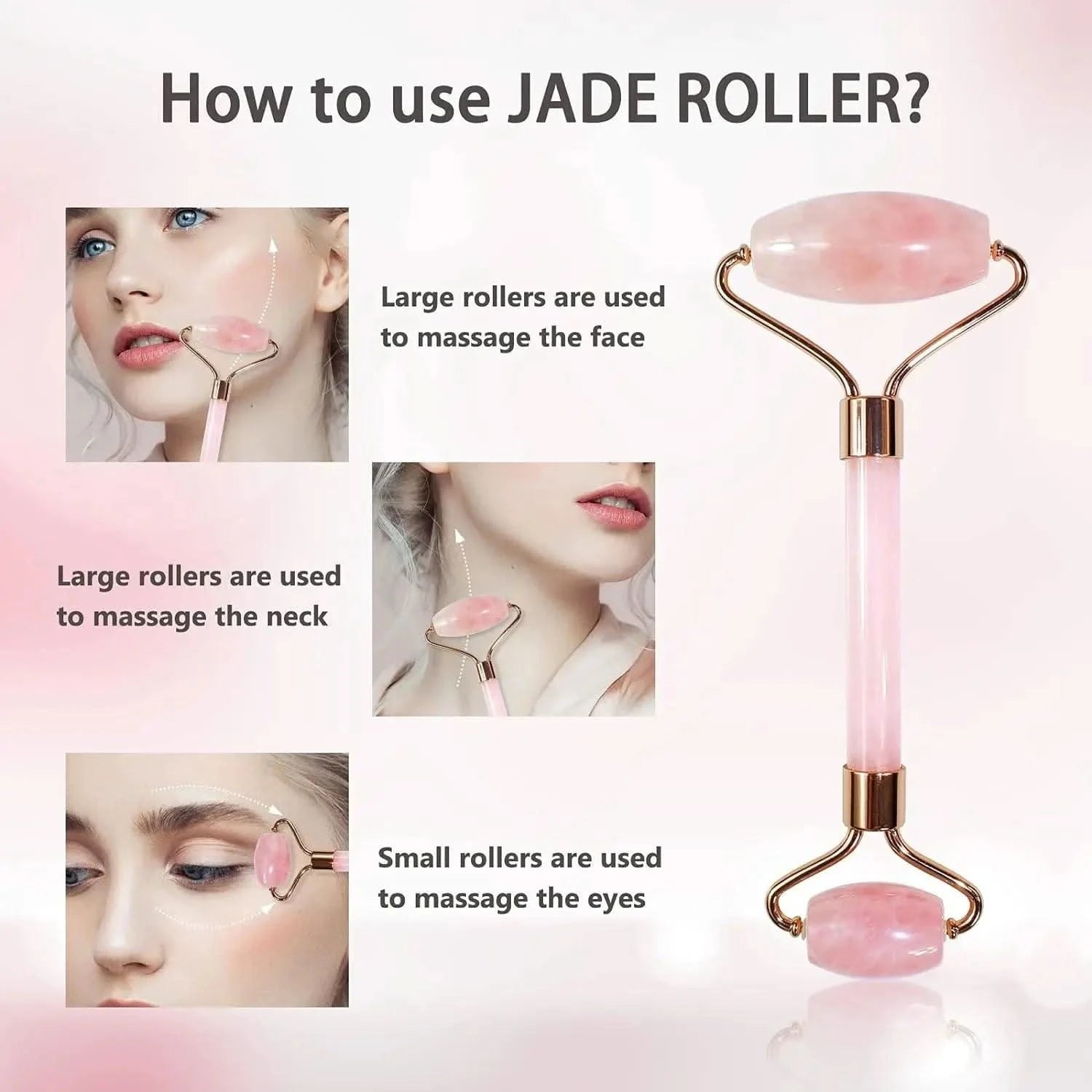 Natural Pink Rose Roller Gua Sha Set Facial Body Massager Roller Face Lifting Beauty Massage Tools Rose Quartz Jade Stone Massage Set - Clean Vanilla