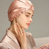 Pure Silk Night Caps Mulberry Silk Sleeping Bonnet Hair Loss Hat Natural Silk Turban For Hair Sleeping Silk Headwrap For Women - Clean Vanilla