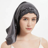 100% Mulberry Silk Long Hair Wrap Bonnet for Women Night Sleeping Cap for Long Curly Dreadlock Braid Hair - Clean Vanilla