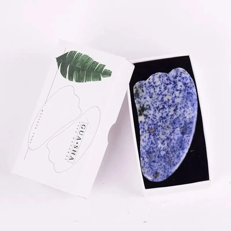 Natural Jade Facial Roller Gua Sha Set Scraping Board Blue Jade Stone Eye Massage Face Lift Body - Clean Vanilla