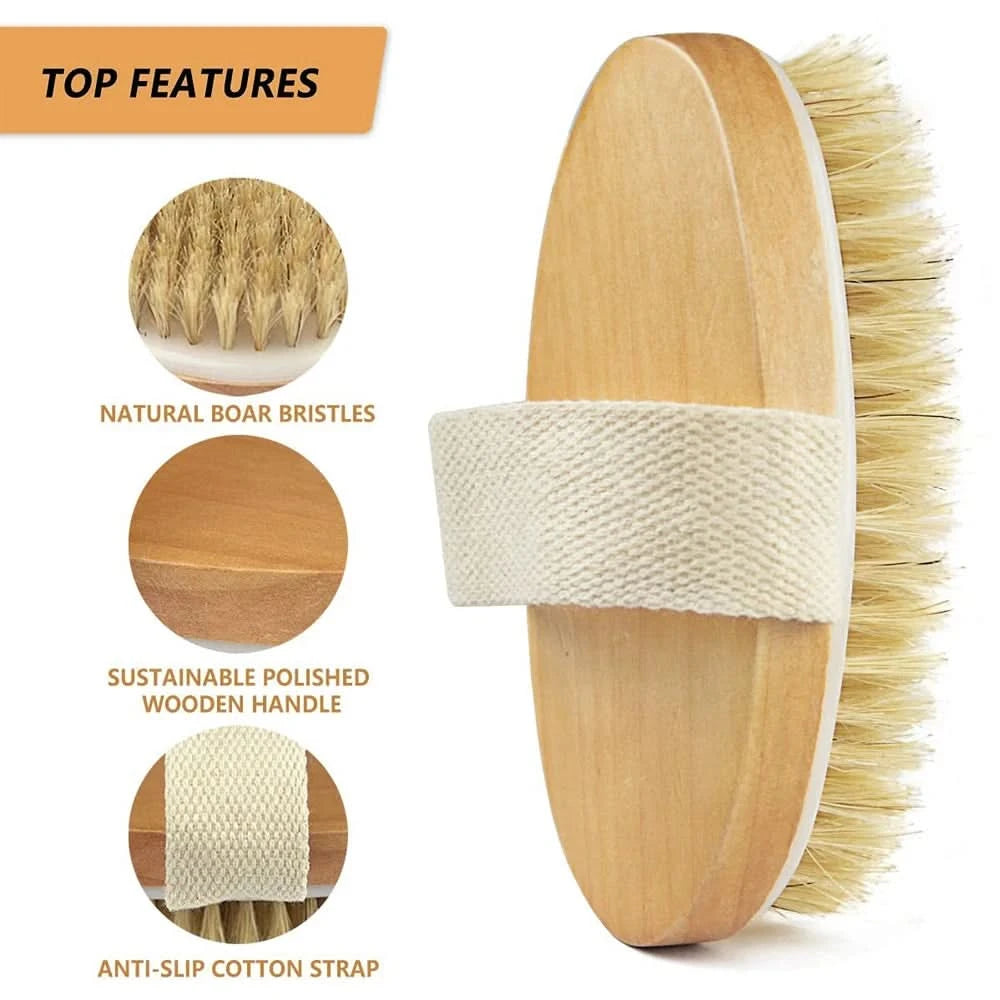 1pcs Exfoliating Wooden Body Massage Shower Brush Natural Bristle Bath Brush Soft SPA Woman Man Skin Care Wet Dry Body Brush - Clean Vanilla