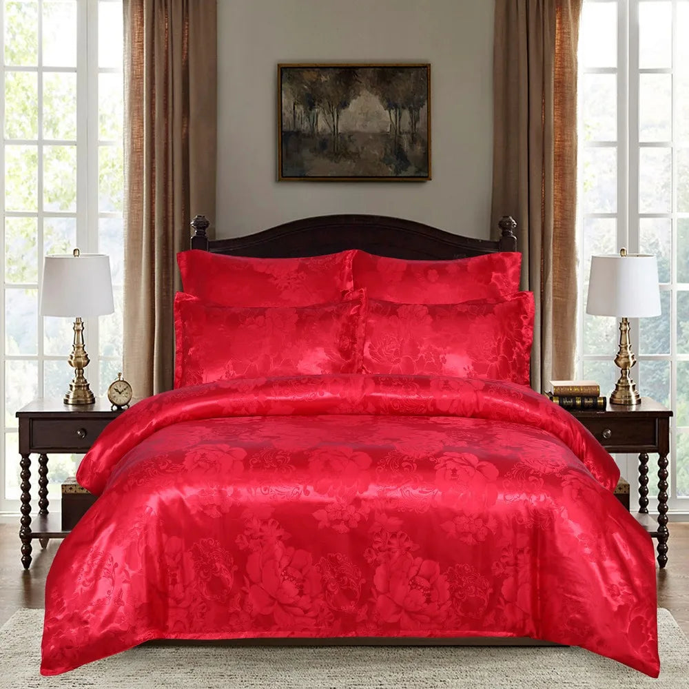 Luxury Silk Satin Pattern Bedding Set - 3-Piece - Duvet Cover & Pillow Cases