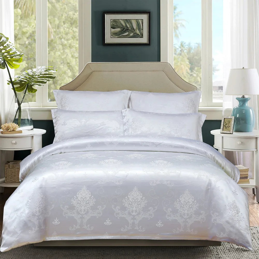 Luxury Silk Satin Pattern Bedding Set - 3-Piece - Duvet Cover & Pillow Cases