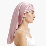 100% Mulberry Silk Long Hair Wrap Bonnet for Women Night Sleeping Cap for Long Curly Dreadlock Braid Hair - Clean Vanilla