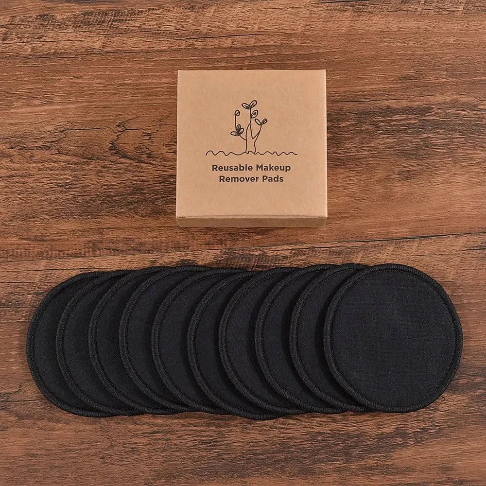 Cotton 10Pcs Bamboo Makeup Remover Reusable Cotton Pads Washable Rounds Clean Facial Cotton Reusable Makeup Tools - Clean Vanilla