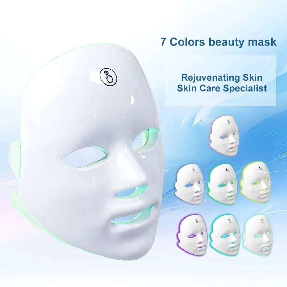 LED Facial Mask Photon Therapy 7 Colours Red Light Face Skin Rejuvenation - Clean Vanilla