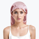 100% Mulberry Silk Long Hair Wrap Bonnet for Women Night Sleeping Cap for Long Curly Dreadlock Braid Hair - Clean Vanilla