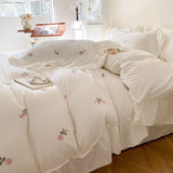 Rose Embroidered Duvet Cover Set - 3-Piece