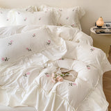 Rose Embroidered Duvet Cover Set - 3-Piece