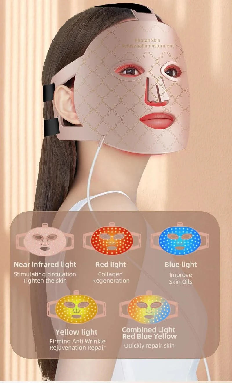 4 in 1 Red Led Light Therapy Infrared Flexible Soft Mask Silicone 4 Colour Led Therapy Anti Aging Advanced Photon Mask IPX7 - Clean Vanilla