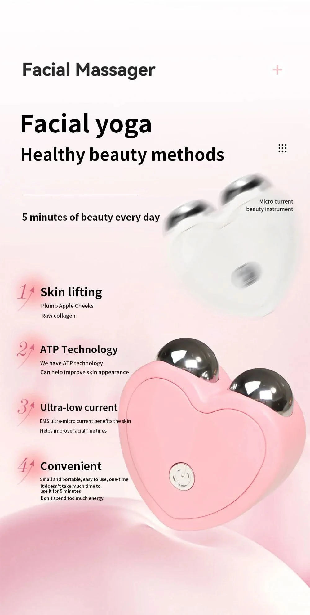 Micro Current Beauty Device Mini Portable Face Lifting Roller Slimming Massager EMS Delicate Contour Firming Facial Care - Clean Vanilla