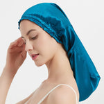 100% Mulberry Silk Long Hair Wrap Bonnet for Women Night Sleeping Cap for Long Curly Dreadlock Braid Hair - Clean Vanilla