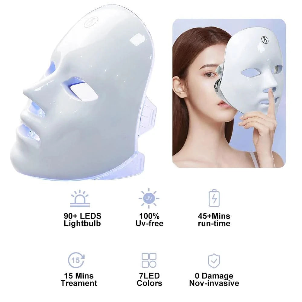 LED Facial Mask Photon Therapy 7 Colours Red Light Face Skin Rejuvenation - Clean Vanilla