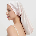 100% Mulberry Silk Long Hair Wrap Bonnet for Women Night Sleeping Cap for Long Curly Dreadlock Braid Hair - Clean Vanilla