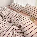 Classic Style Striped Duvet Cover - 3 Part Set – Washed Cotton Bedding