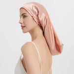 100% Mulberry Silk Long Hair Wrap Bonnet for Women Night Sleeping Cap for Long Curly Dreadlock Braid Hair - Clean Vanilla