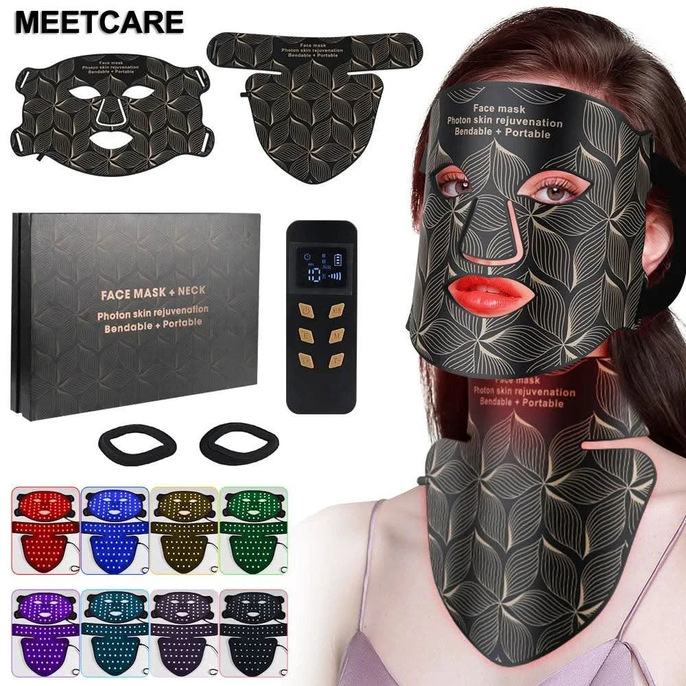 LED 8 Colours Face Mask and Neck Red Light Infrared Therapy Anti Aging, Collagen Boosting, Wrinkle Acne Pore Skin Tighten - Clean Vanilla