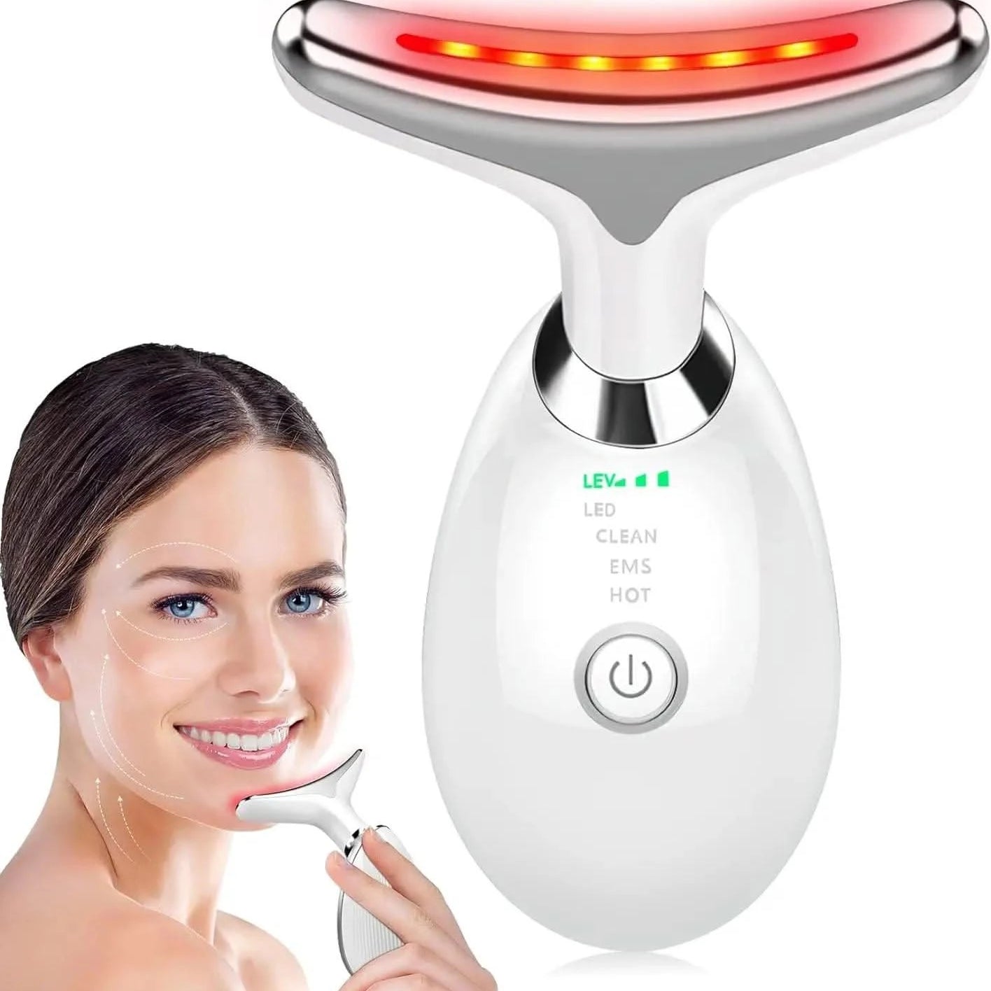 Face Massager EMS & 3 Colour LED Facial Microcurrent Red Light Anti-aging Facial Massage Neck Face Lifting Massager Skin Tightening Face Lift Devices USB - Clean Vanilla