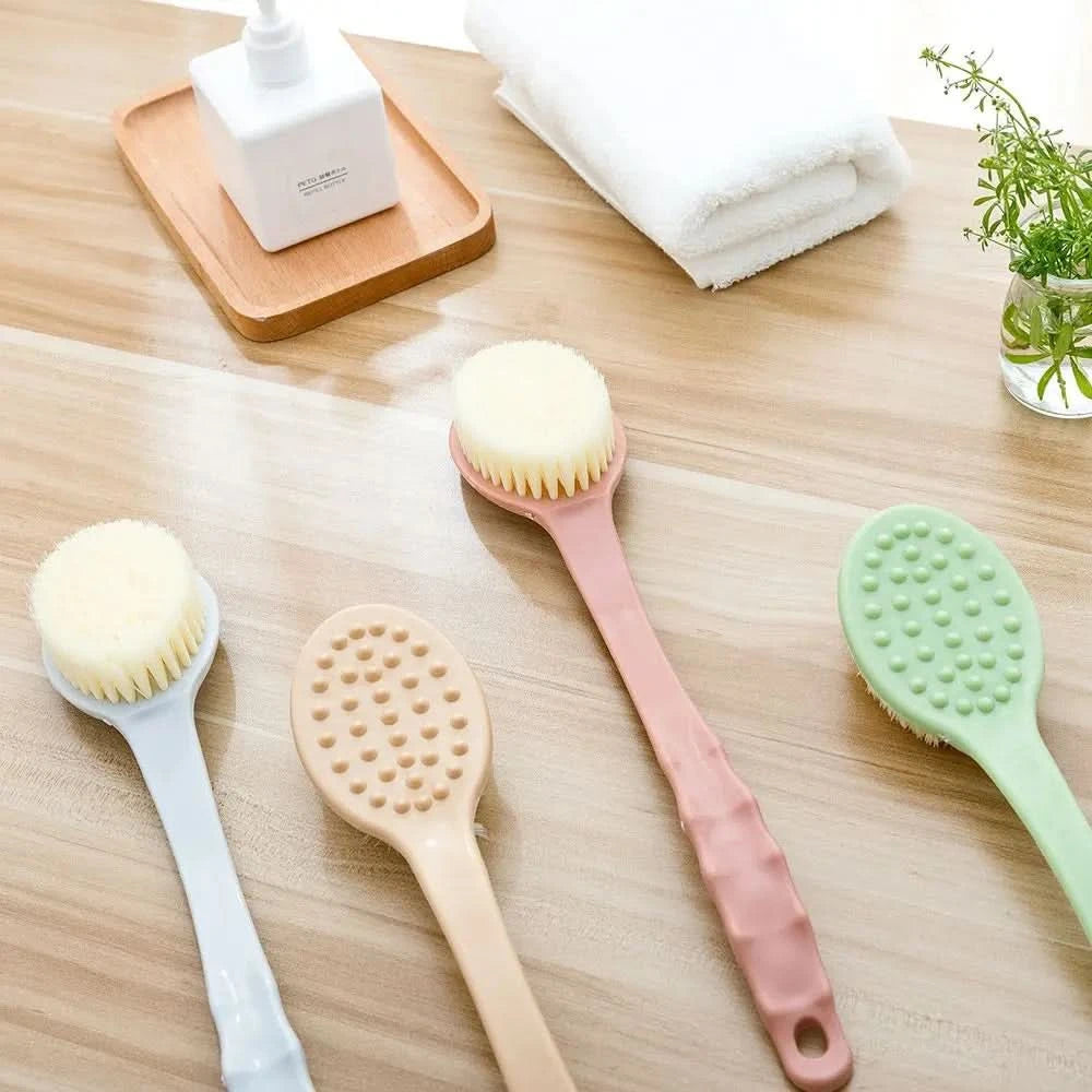 1pc Long Handle Bath Brush Soft Body Scrub Skin Massager Shower Scrubber Body Cleaning Brush Exfoliation Bathroom Accessories - Clean Vanilla