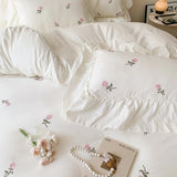 Rose Embroidered Duvet Cover Set - 3-Piece