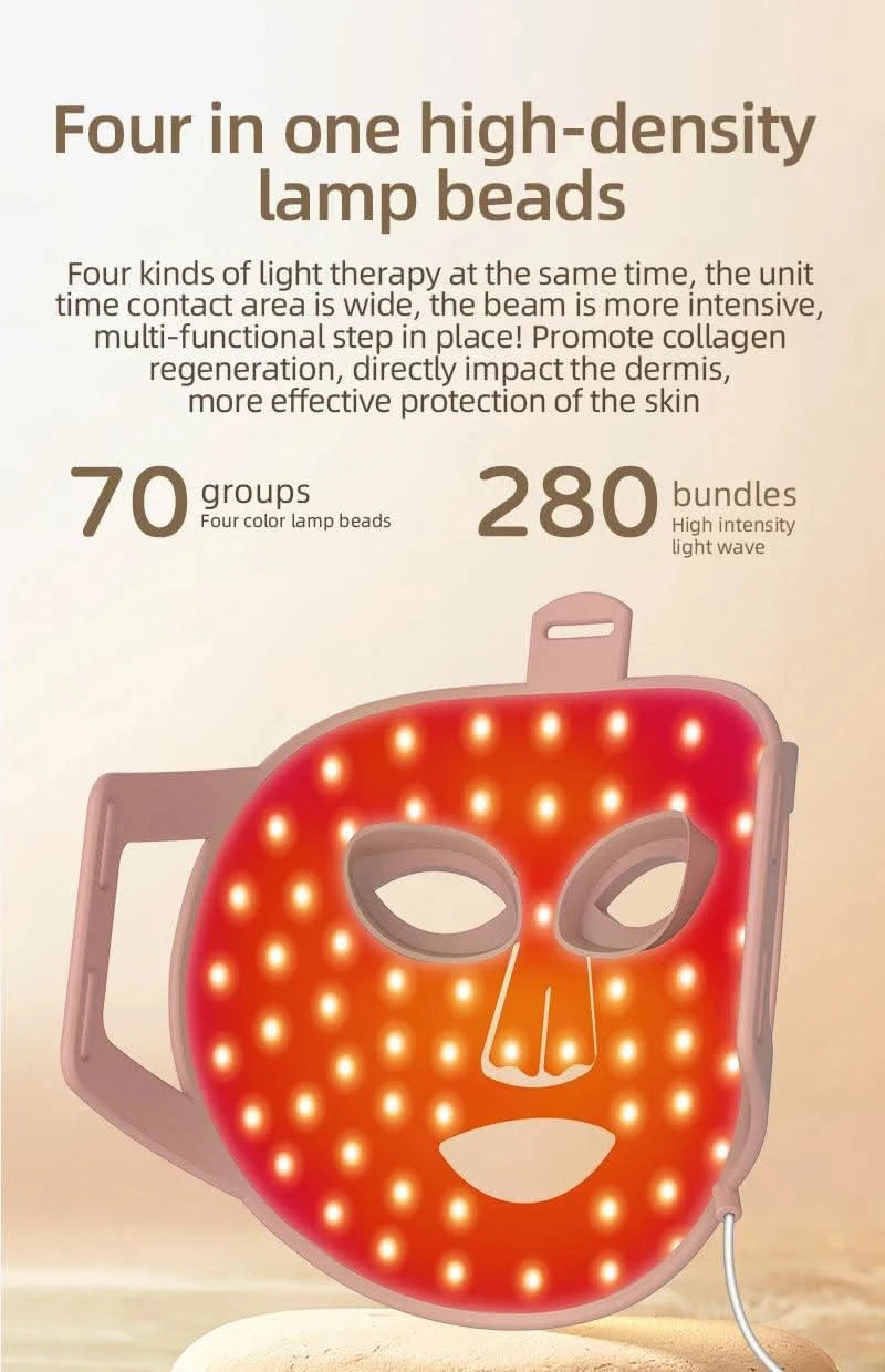 4 in 1 Red Led Light Therapy Infrared Flexible Soft Mask Silicone 4 Colour Led Therapy Anti Aging Advanced Photon Mask IPX7 - Clean Vanilla