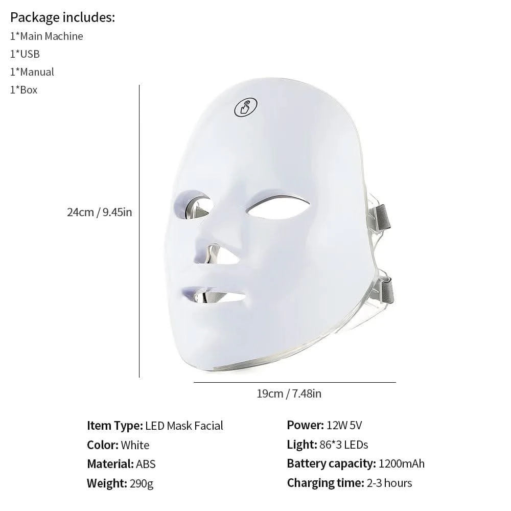 7 Colours LED Red Light Therapy Facial Mask + Neck | Collagen Boosting - Clean Vanilla