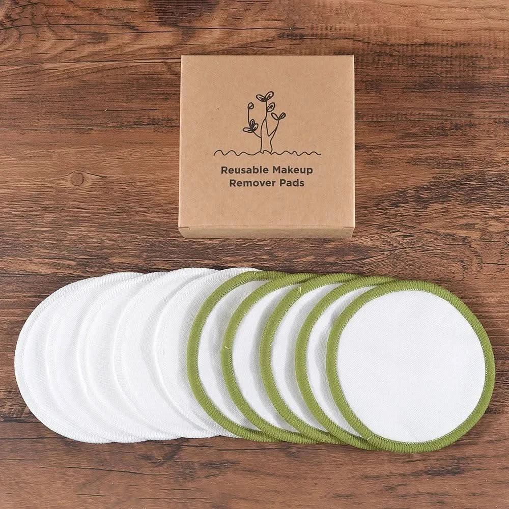 Cotton 10Pcs Bamboo Makeup Remover Reusable Cotton Pads Washable Rounds Clean Facial Cotton Reusable Makeup Tools - Clean Vanilla