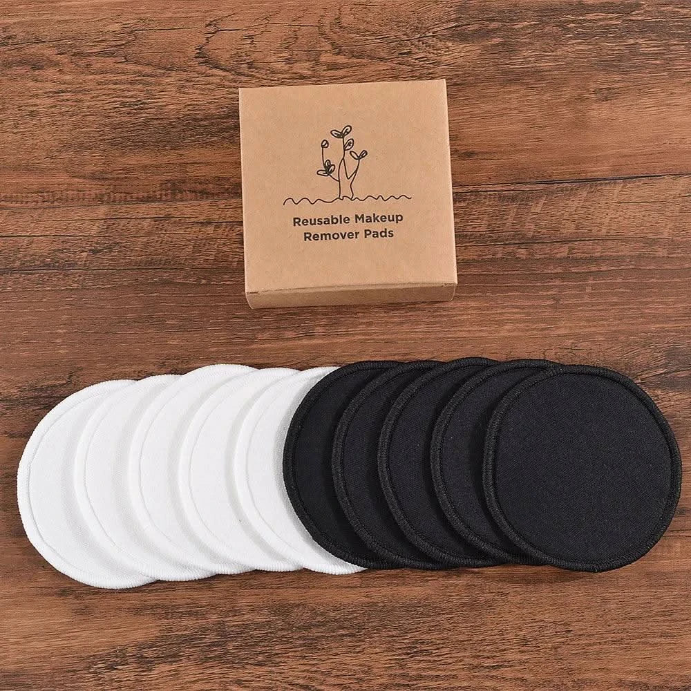 Cotton 10Pcs Bamboo Makeup Remover Reusable Cotton Pads Washable Rounds Clean Facial Cotton Reusable Makeup Tools - Clean Vanilla