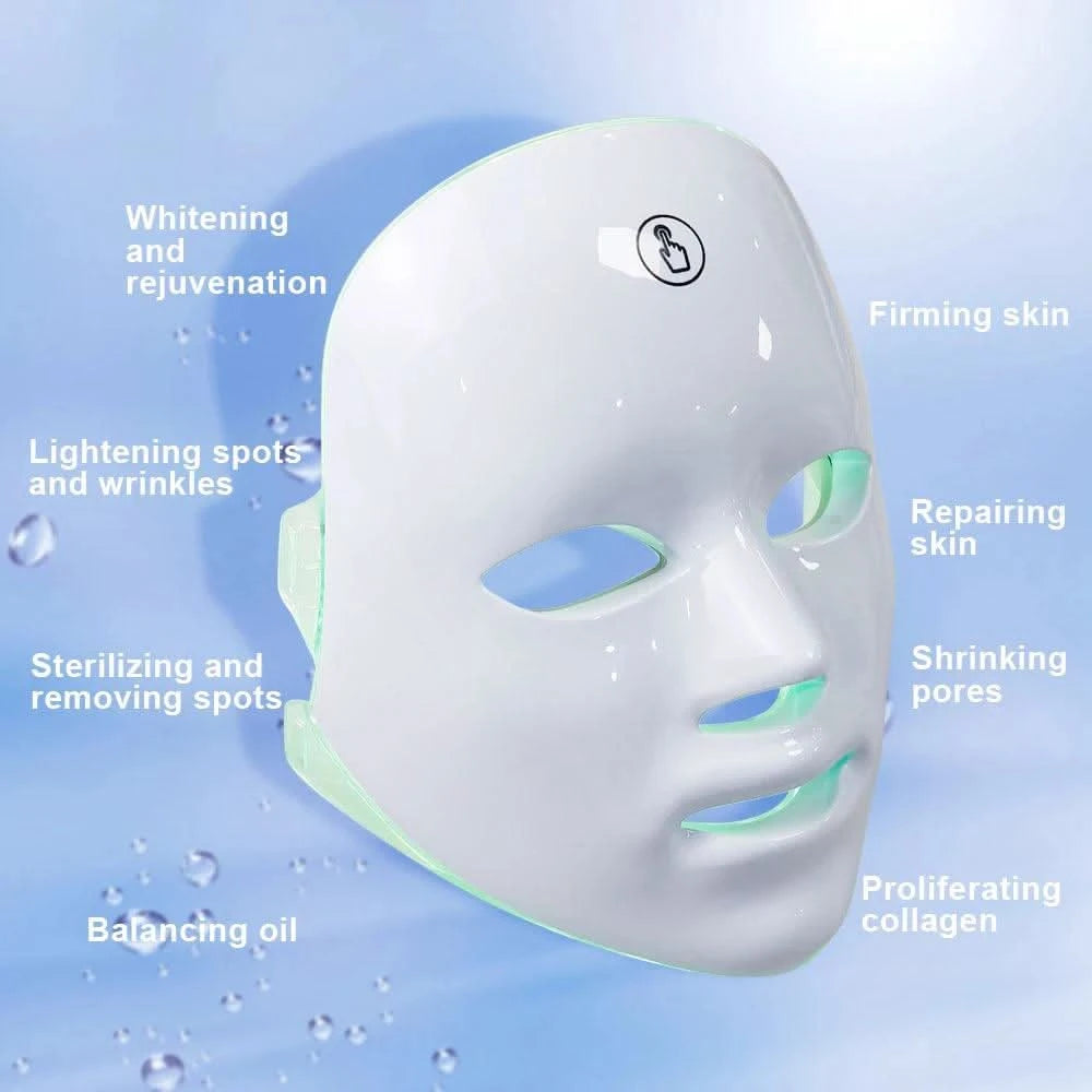 LED Facial Mask Photon Therapy 7 Colours Red Light Face Skin Rejuvenation - Clean Vanilla