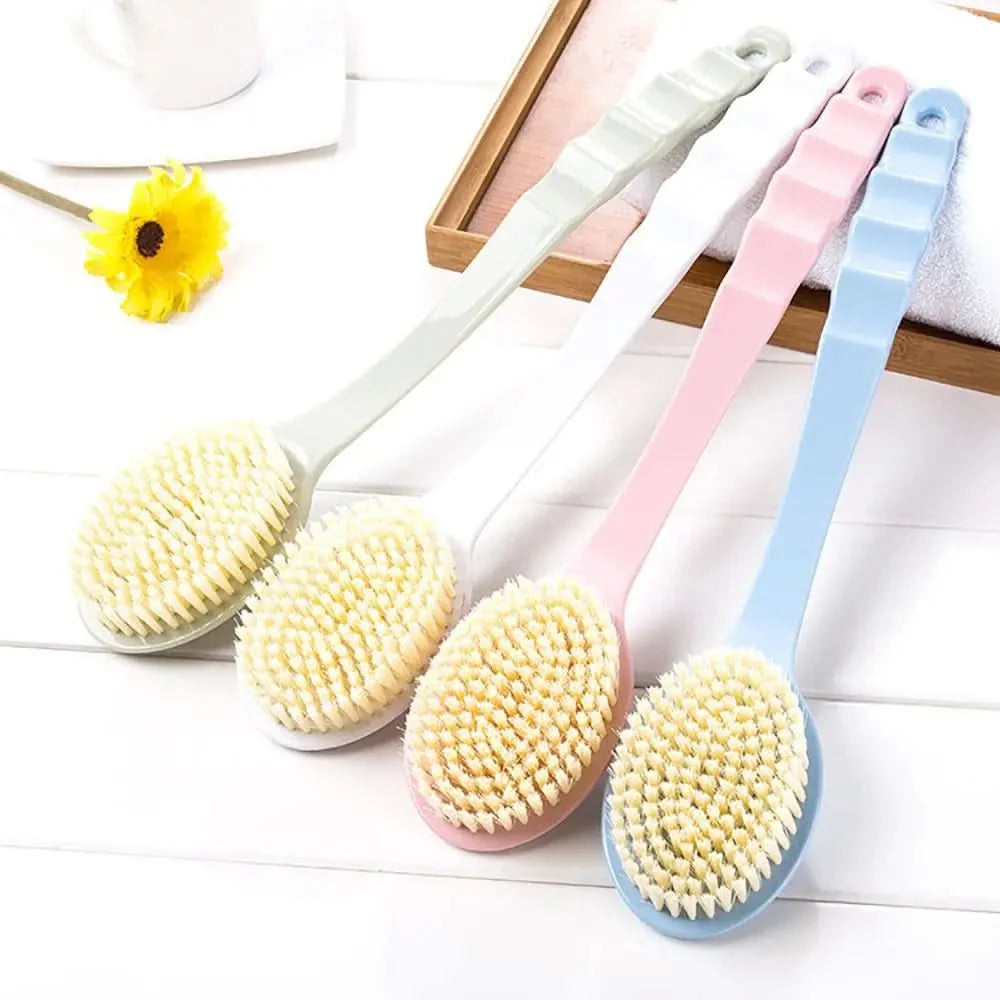 1pc Long Handle Bath Brush Soft Body Scrub Skin Massager Shower Scrubber Body Cleaning Brush Exfoliation Bathroom Accessories - Clean Vanilla