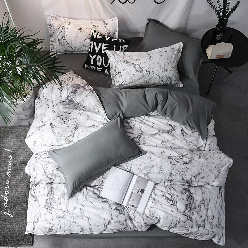 Duvet Cover Set – Duvet Cover and 2pcs Pillow Case Marble Pattern - 3-Piece