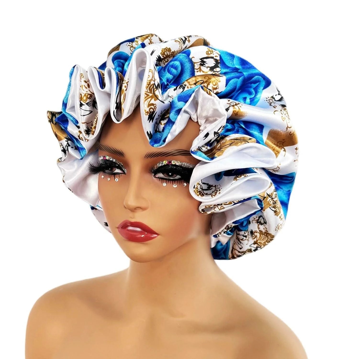 Women Satin Bonnet Cap Double Layer Silky Big Bonnet for Lady Printing Sleep Cap Head Wrap - Clean Vanilla